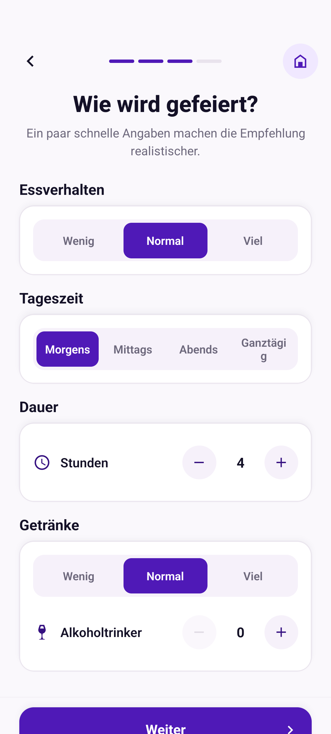 PlanParty Je genauer die Angaben, desto passender die Mengen