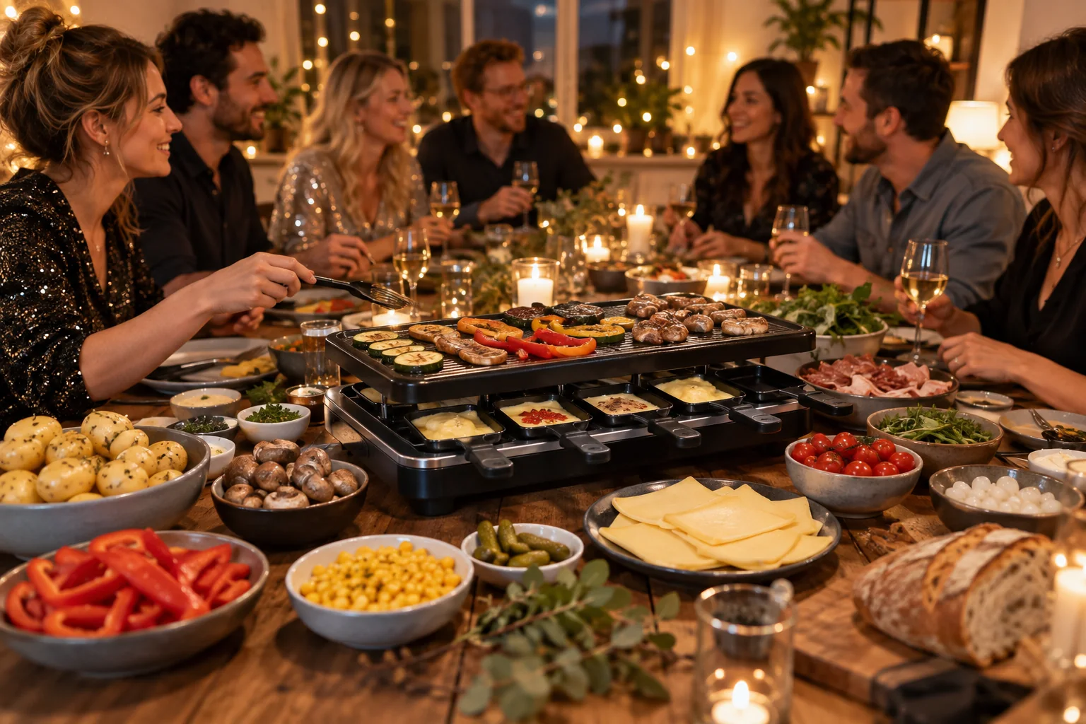 Raclette-Abend mit Käse, Kartoffeln und Toppings